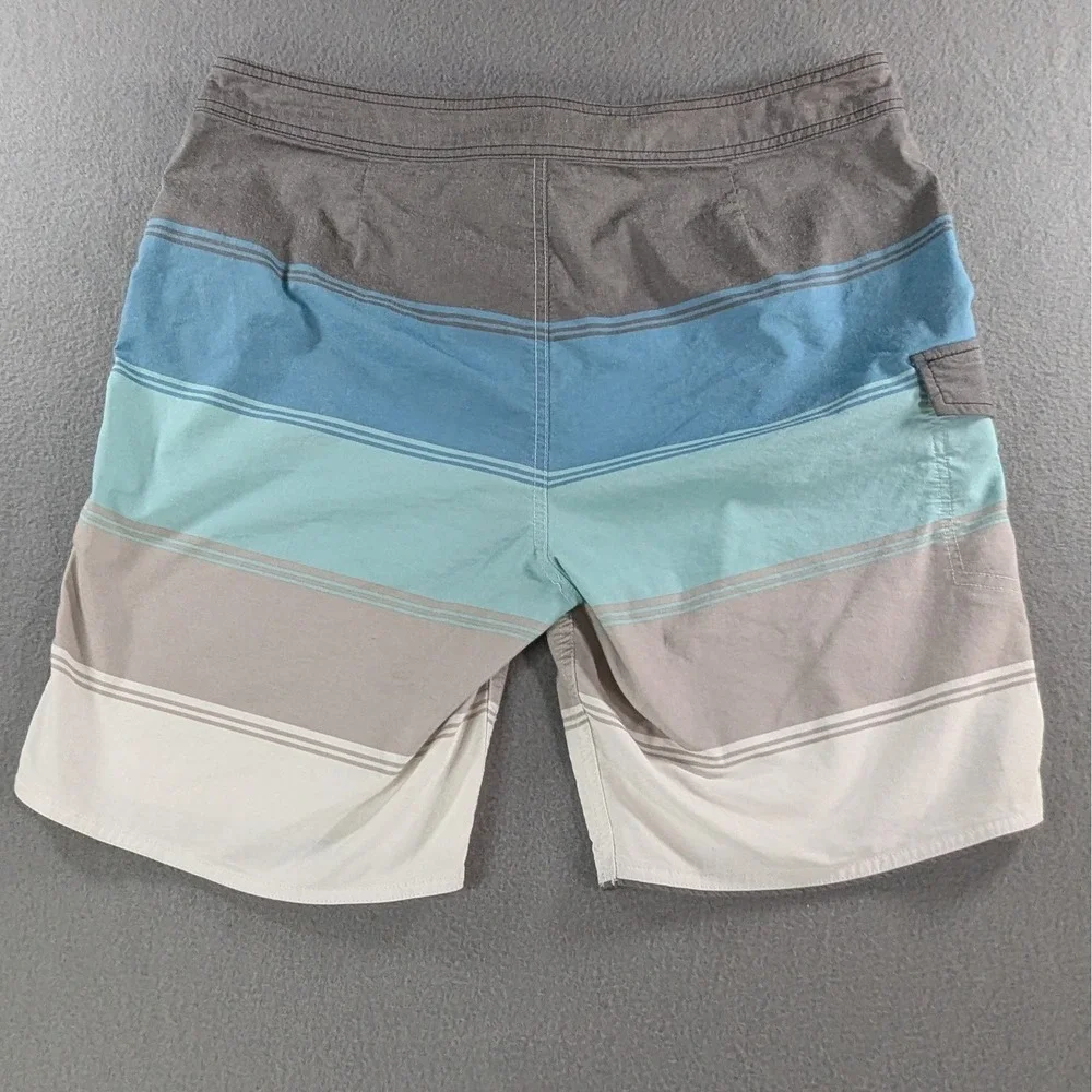 Goodfellow Mens Striped Board Shorts 34 Blue‎ Gray White